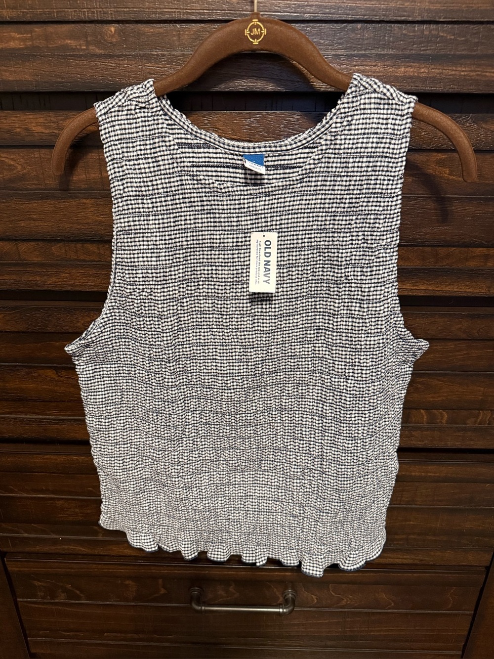 Old Navy NWT XL Black White Smocked Sleeveless Top Checkered